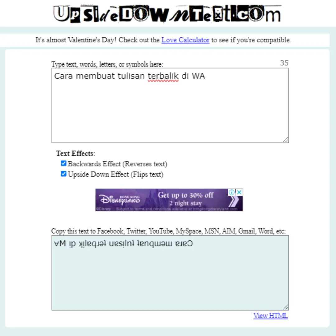 cara membuat teks terbalik di wa
