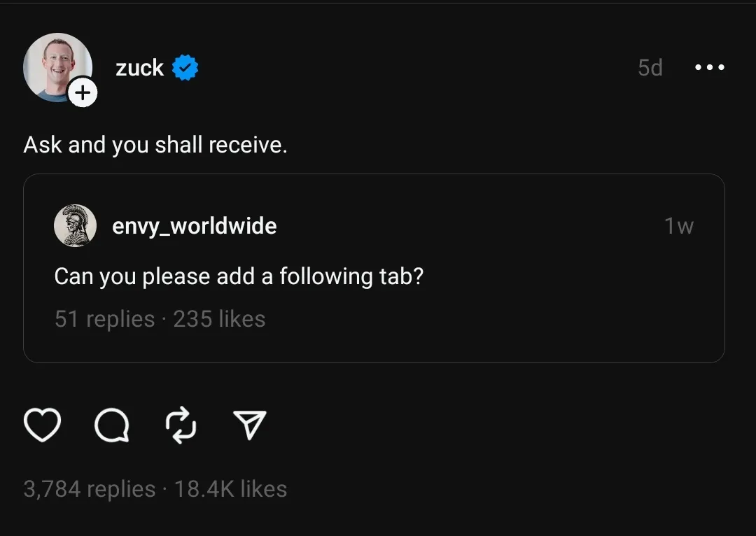 Kabar Gembira, Kini Fitur Tab Following Hadir di Threads bagi iOS dan Android