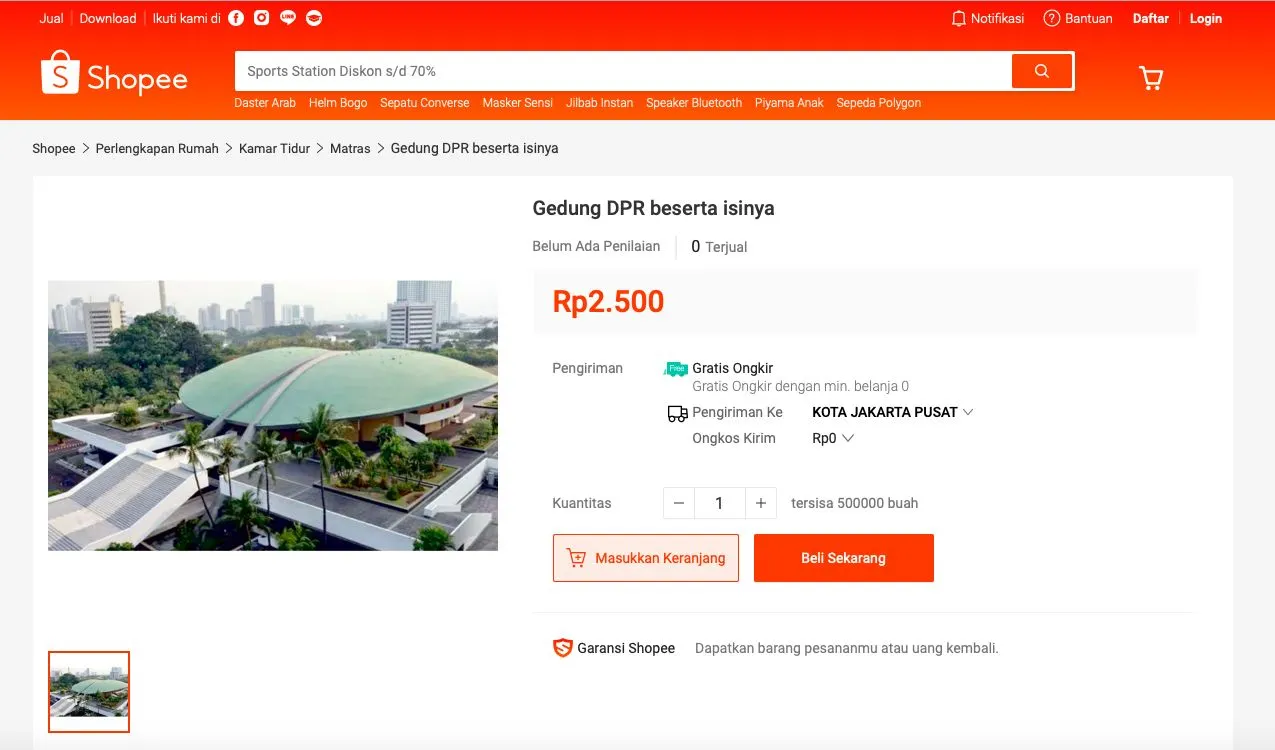 Online Shop Hapus Lapak Jualan Gedung DPR