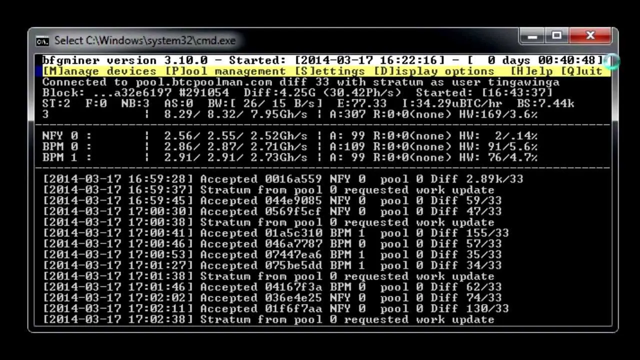 Ilustrasi software BFGMiner.